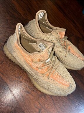 Unisex Yeezy copycat adidas Tan and Orange Knit Lace-Up Sneaker
